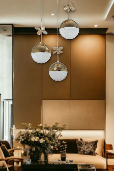 Fer Avize Berfin Modern Design Metal Cafe - Kitchen - Living Room - Gold Color 3-Piece Pendant Lamp Led Chandelier