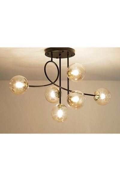 Fer Avize Jade Special Design - Modern Sports Black Balcam Globe Glass 6-Piece Chandelier Set