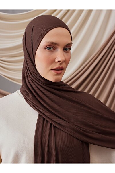 Femple Modest Σάλι ζέρσεϊ με ραβδώσεις μπαμπού σε χρώμα μόκα - Hijab 180x70 cm