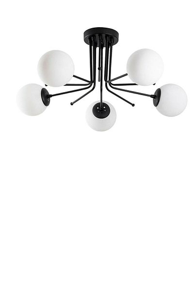 Fer Avize Daisy Special Design Modern Sports Black Color White Glass Black Living Room - Kitchen - Bedroom 5-Piece Chandelier