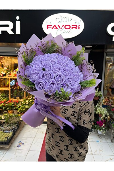 Favori Çiçek 30 Adet Lila Kadife Gül Buketi