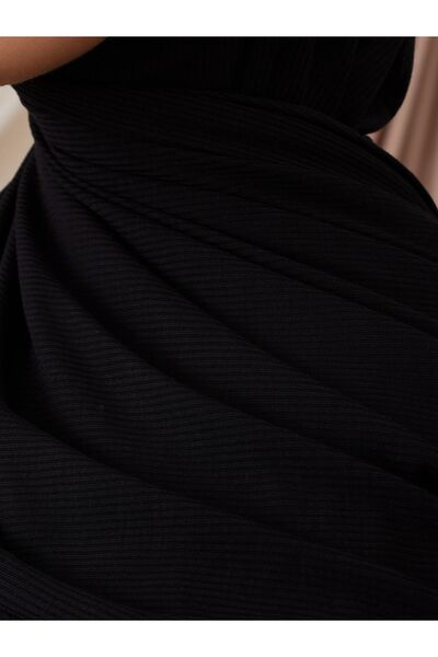 Femple Modest Σάλι ζέρσεϊ με κορδόνι μπαμπού | Χρώμα: Μαύρο | Μέγεθος: 180x70 cm | χιτζάμπ