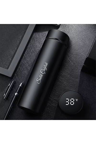 Genel Markalar İsme Özel Dijital Göstergeli Mat Siyah Çelik Termos