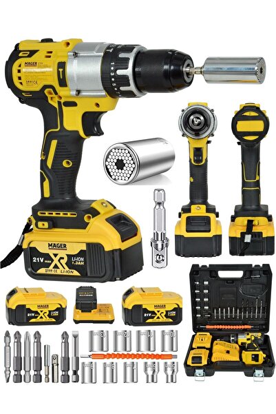 Mager 13 MM Darbeli Çelik Madren 10 Pilli Akülü Vidalama Matkap Ve Efsane Gator Grip Soket Hediyeli