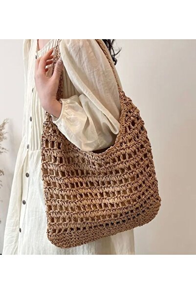 FINGER PRINT Hasır Boho Tote Çanta - Hasır