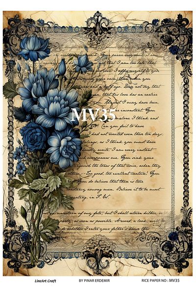 LİNEART Brass Decopage Paper No: BLUE35- 29X42cm