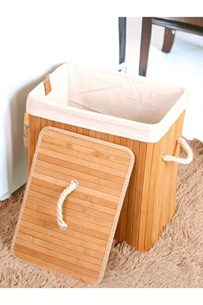 Akkoyunlu home Bambu Hasır Çamaşır Sepeti Dikdörtgen Kirli Çamaşır Sepeti İpl...