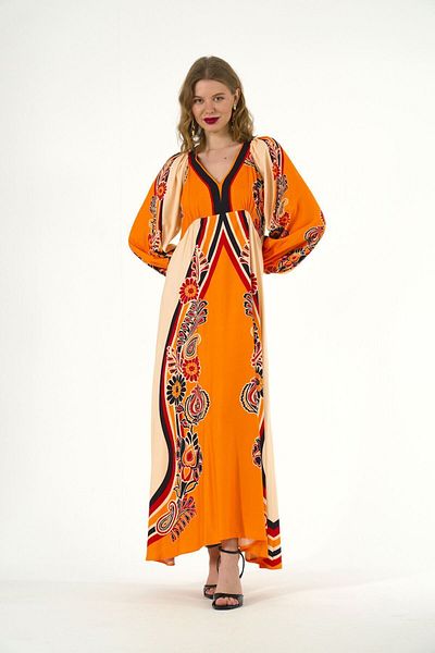 ABBRA Women's 100% Viscose Summer Dress with Placket and Back Zipper Detail
