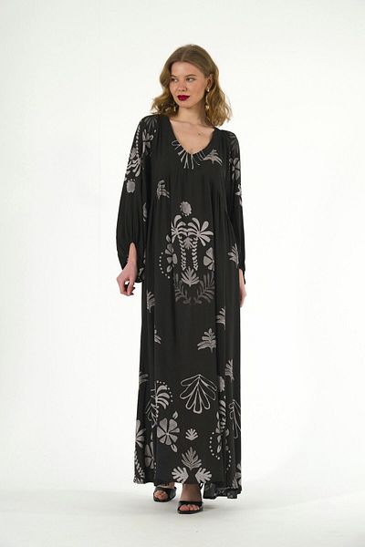 ABBRA Damen Maxi Sommerkleid mit Ballonärmeln, 100 % Viskose