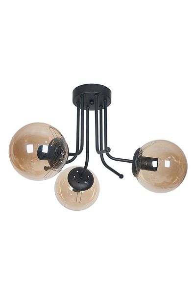Fer Avize Daisy Luxury Modern Design Plafonier Black Color Honey Glass Living Room - Kitchen - Bedroom 3-Piece Chandelier