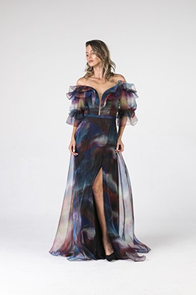 ALİS DRESS Çok Renkli Yarım Kollu Abiye