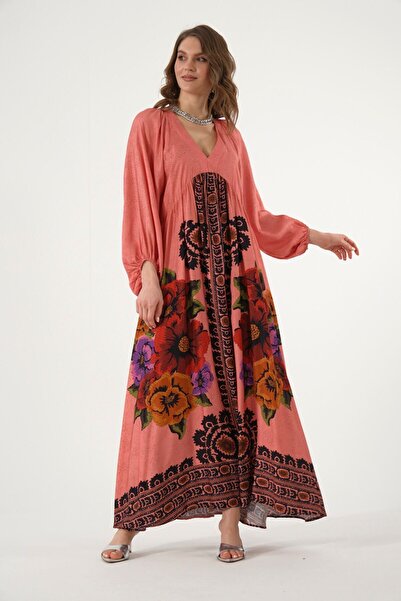 ABBRA Women's Balloon Sleeve Maxi 100% Viscose Summer Dress