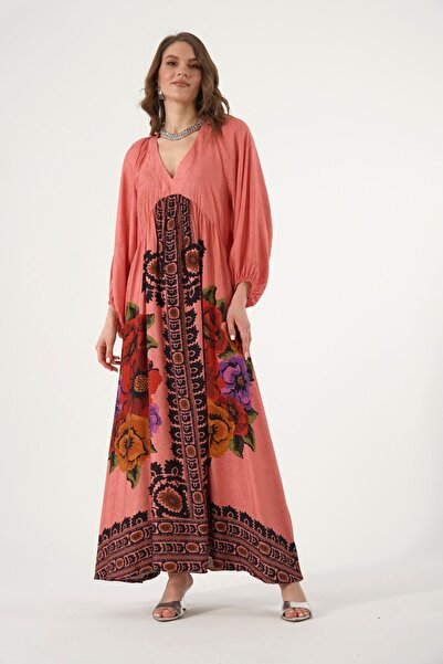 ABBRA Women's Balloon Sleeve Maxi 100% Viscose Summer Dress