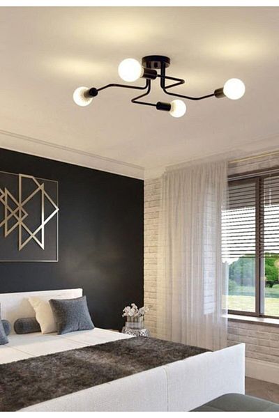 Fer Avize Scorpion Octopus Arm Black Color Living Room - Kitchen - Bedroom 4-Piece Chandelier