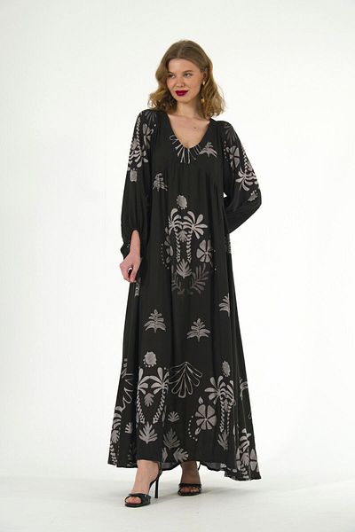 ABBRA Damen Maxi Sommerkleid mit Ballonärmeln, 100 % Viskose