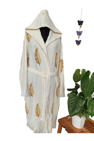 Peştanoz Μπουρνούζι Muslin Peshtemal, Φυσικό 100% Βαμβάκι, Μοτίβο με στάμπα σε φύλλα