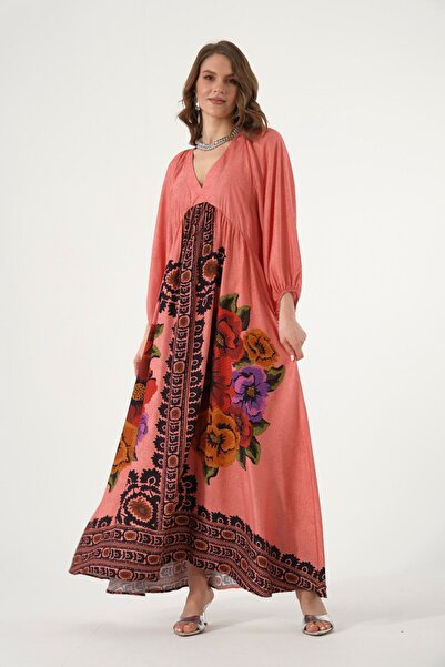 ABBRA Women's Balloon Sleeve Maxi 100% Viscose Summer Dress