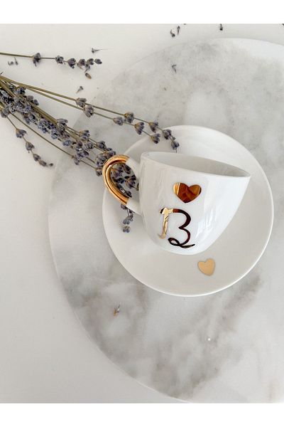 Mugtasarım 24k Gold Gilded Porcelain Turkish Coffee Cup-B Letter-80cc