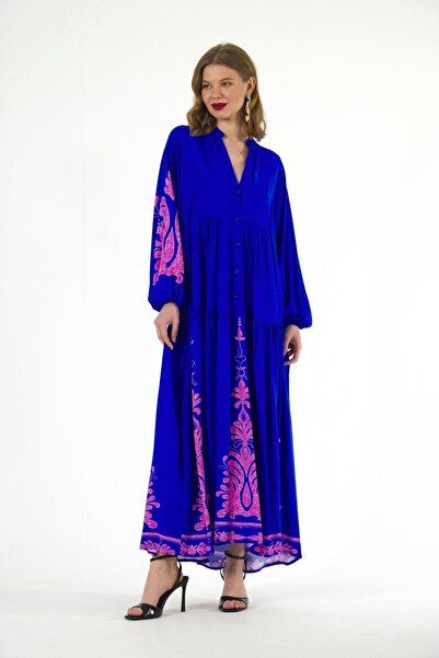 ABBRA Women's High Collar Sena Model 100% Viscose Summer Dress