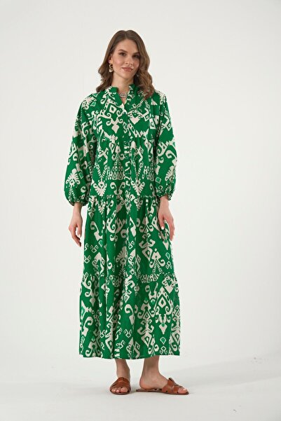 ABBRA Women's Prevailing Collar Buttoned Front Maxi 100% Cotton Summer Dress