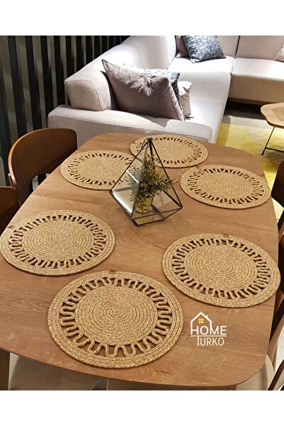 HomeTurko Natural Jut, Moderin Görünümlü Altılı Gri, Hasır 33 X 33 Cm, Amerik...