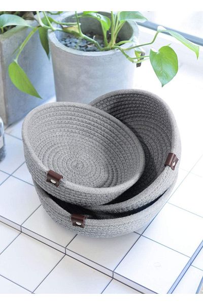 HomeTurko 3-Piece Basket Set - Woven on the Shelf, Table Top, Cabinet Storage Baskets