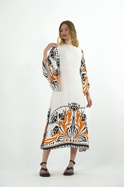 ABBRA Sommerkleid für Damen, Rundhalsausschnitt, mit Reißverschluss, 100 % Baumwolle