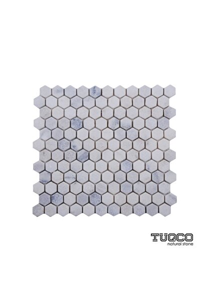TUQCO Doğaltaş Fileli 1 Hexagon Carrara Eskitme Mermer Mozaik