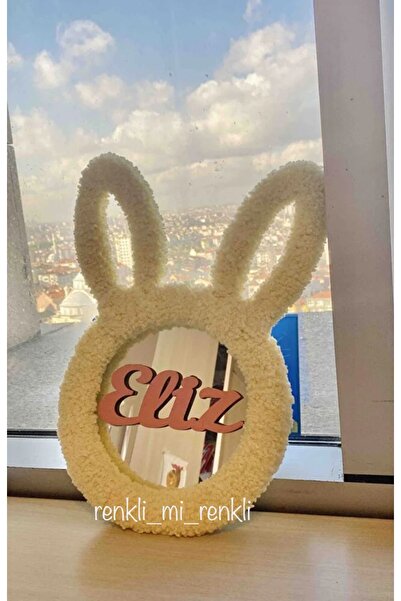 renkli mi renkli tasarım dünyası Peluş tavşan aynalı isimli bebek kapı süsü duvar süsü