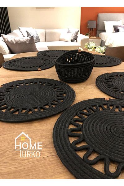 HomeTurko Natural, iută, răchită, farfurie, coș, coș de pâine, set de serviciu american, 6 farfurii, 1 coș