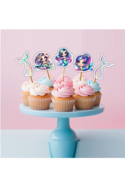 Hiras Dizayn 15 Adet Deniz Kızı Mermaid Doğum Günü Süsü Pasta Kürdanı 5-6cm C...