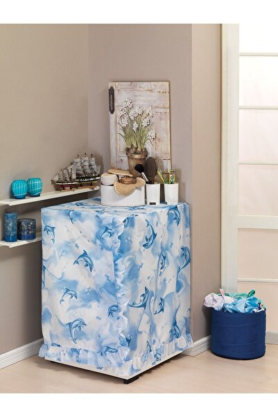 Tropikhome Mavi Yunuslu Çamaşır Makinesi Örtüsü 60x60x90 cm Banyo Düzenleyici...