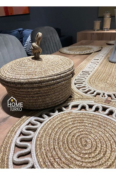HomeTurko 6 τμχ Σουπλά 1 τμχ Runner 1 τμχ Καλάθι, Σουπλά από γιούτα American Service, Σουβέρ, Καλάθι ψωμιού