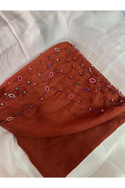 MASAL TUHAFİYE EL EMEĞİ BONCUK OYALI YAZMA TÜLBENT YEMENİ 100 X 100 KREMİT