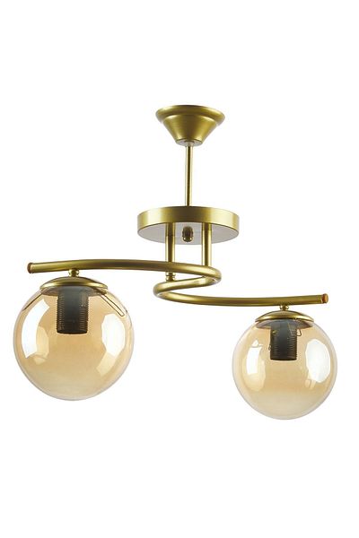 Fer Avize Linda Modern Antique Color Closed Globe Honey Glass Living Room - Kitchen - Bedroom 2-Piece Chandelier