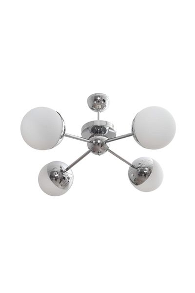 Fer Avize Rima Modern Sports Chrome Color Glop White Glass Plofenyer Living Room - Kitchen - Bedroom 4-Piece Chandelier