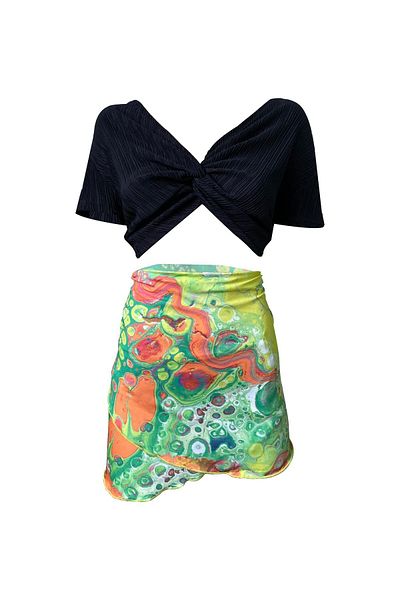 Bolder Arianna Green Orange Pattern Short Pareo