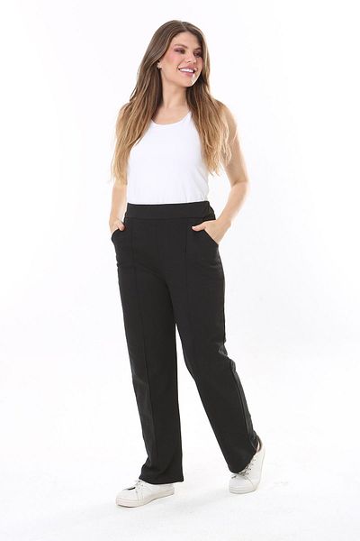 Şans Große Größe Schwarze Hose mit Bügelbild - Tasche und Nahtdetail 65N37902