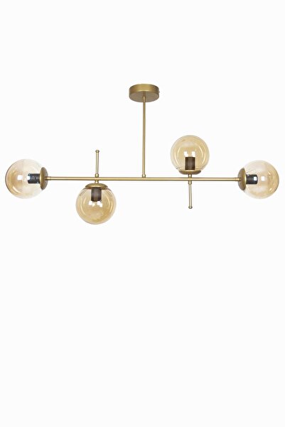 Fer Avize Çello Modern Lüks Tasarım Gold Renk Bal Camlı Tavan Yemek Masası Üstü -salon 4 Lü Avize