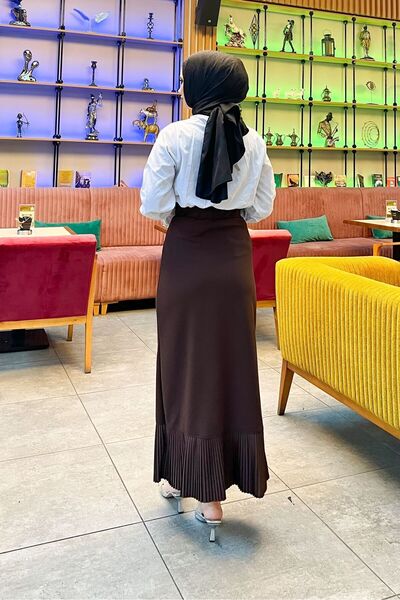 HMT ZEHRA GİYİM Dĺžka hidžábu (99 CM) Ceruzková volániková skladaná sukňa Hnedá (38-48 VEĽKOSTI) 8 rôznych farieb