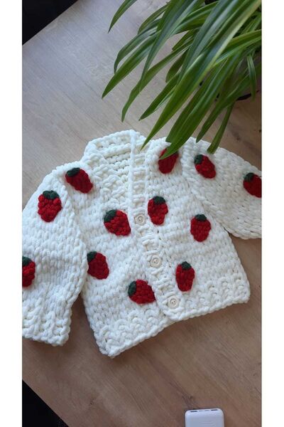 Alize Puffy El Örgüsü Bebek Hırkası Krem 0-3 Yaş Uyumlu