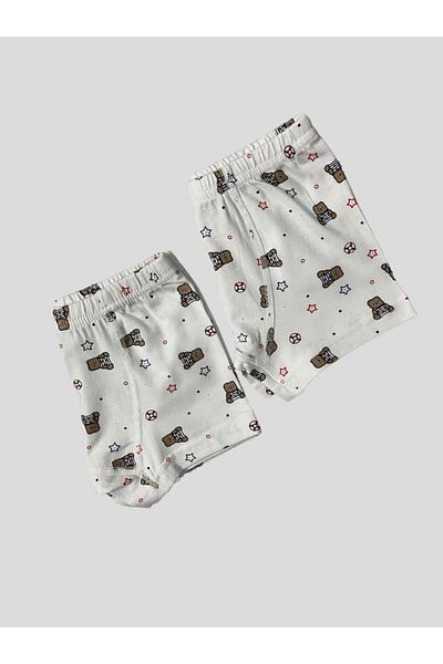 elmas kids Boy's Cotton White Teddy Bear Patterned 2-Piece Boxers