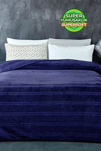 Evlen Home Collection Cuvertura de pat Mayer Supersoft Single - 150x230 Cm, Albastru Inchis Bleumarin