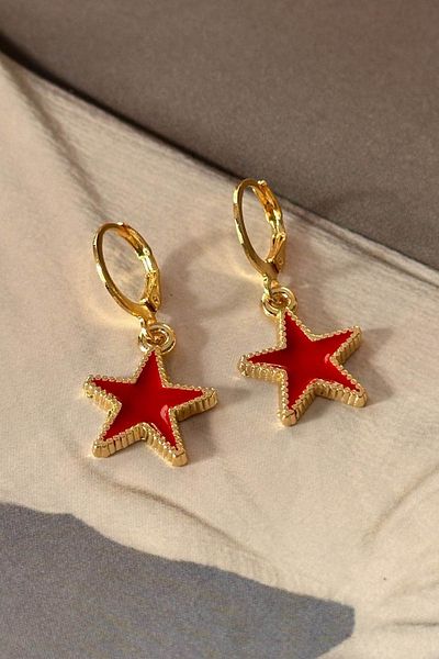 Trendy Butik Red Color Star Earrings