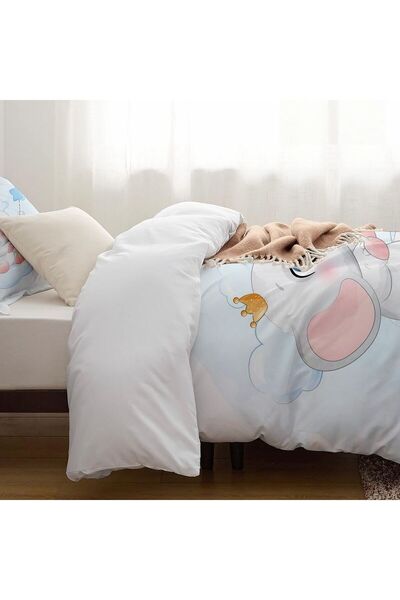 Else Dekor Blue Elephant Star Patterned Single Children's Duvet Cover Set Without Sheets