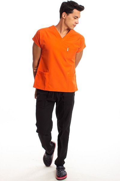 Simirna Üniforma Tricou Chirurgical Asistentă - Set Scrubs Orange Top Black Bottom