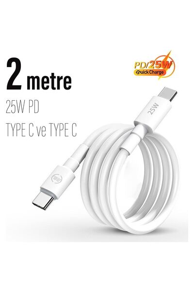 peltech Uzun 2 Metre 25w Hızlı Type C Şarj Kablosu Çift Taraflı Type-c To Type-c Pd Şarj Kablo 200cm Siyah