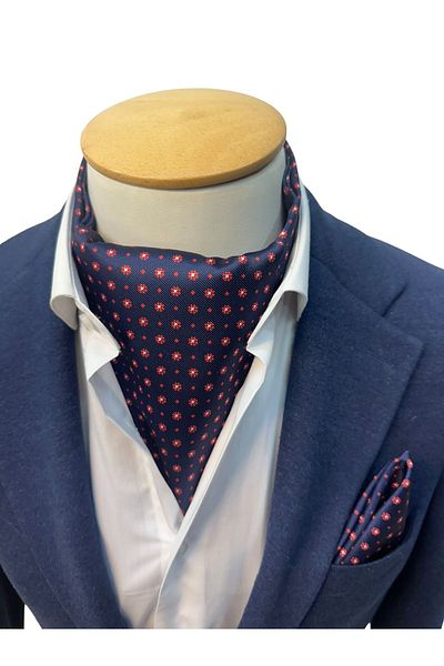 TMFASHİON Men's Daisy Patterned Ascot Scarf and Pocket Handkerchief Set with Neck Cover