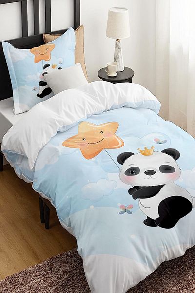 Else Dekor Starry Little Panda Patterned Single Children's Duvet Cover Set Without Sheets