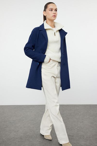 Trendyol Collection Stamp Coat - Marineblaue Wolle, TWOAW21KB0017
